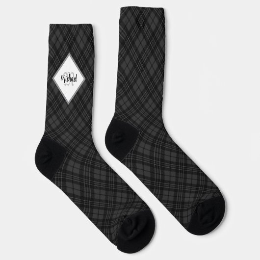 Weihnachten Schwarz weiß Tartan Personalisieren Mo Socken (Rechts)