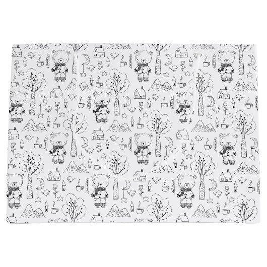 Weihnachten Schwarz-Weiß-Winterteddy-Bären Große Geschenktüte (Vorderseite)