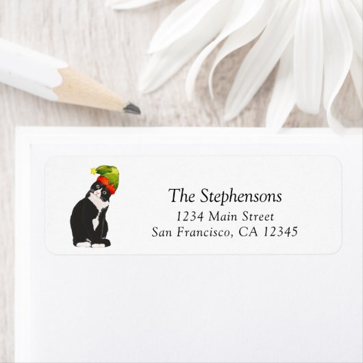 Weihnachten Schwarz-weiße Cat Rücksendeadresse (Insitu)