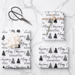 Weihnachten Schwarz-weißen Weihnachten Rustikaler Geschenkpapier Set