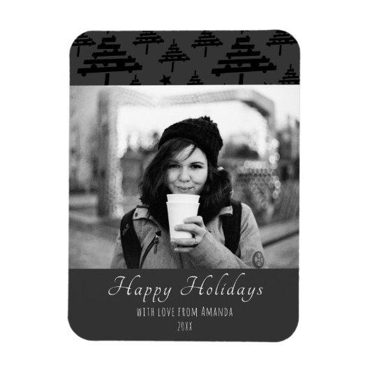 Weihnachten Schwarz-weißer Urlaub Fotokarte Magnet (Vertikal)