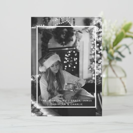 Weihnachten Schwarz-weißes einfaches Foto Personal (Stehend Vorderseite)