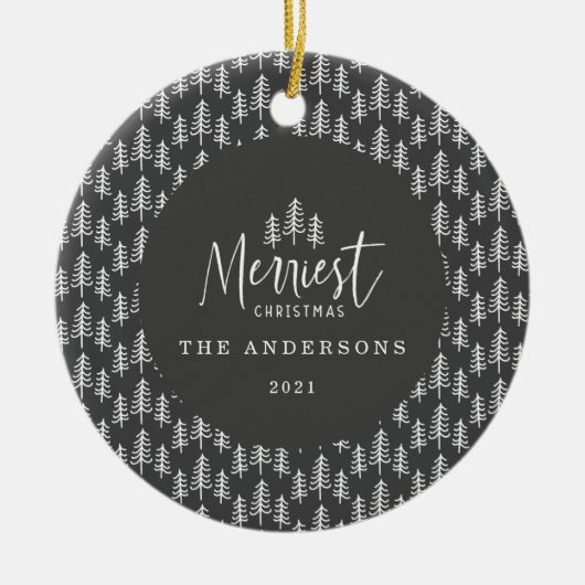 Weihnachten - Schwarz-weißes japandi Keramik Ornament (Vorne)