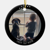 Weihnachten Schwarz-weißes Personalisiertes Kind F Keramik Ornament (Vorne)