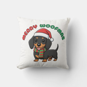 Weihnachten Schwarze Dackel Kissen: Fröhliche Woof Kissen