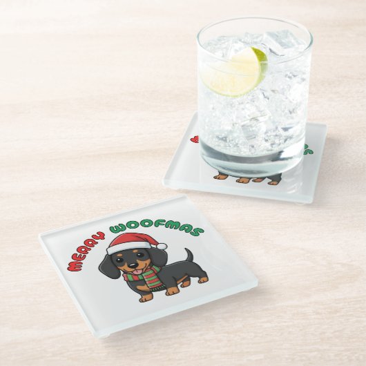 Weihnachten Schwarze Dackel Untersetzer: Frohe Wei Glasuntersetzer (Schrägansicht)