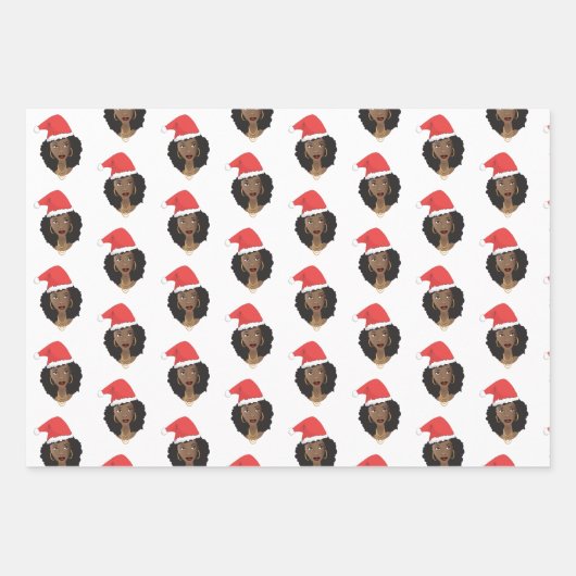 Weihnachten, Schwarze Frauen mit roten Weihnachtsm Geschenkpapier Set (Vorderseite 2)