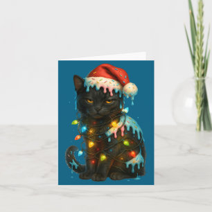 Weihnachten Schwarze Katze Eis Drip Santa Hut Süß  Karte