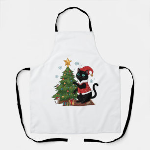 Weihnachten schwarze Katze Santa Hut Baum Maus Schürze