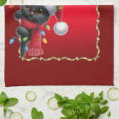 Weihnachten Schwarze Katze Urlaub Küchentuch (Gefaltet)