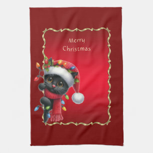 Weihnachten Schwarze Katze Urlaub Küchentuch