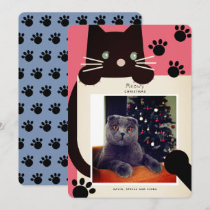 Weihnachten Schwarzer Cat Rotes Foto Weihnachtskar Einladung