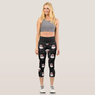 Weihnachten schwarzer Weihnachtsmann Schneeflocken Capri Leggings
