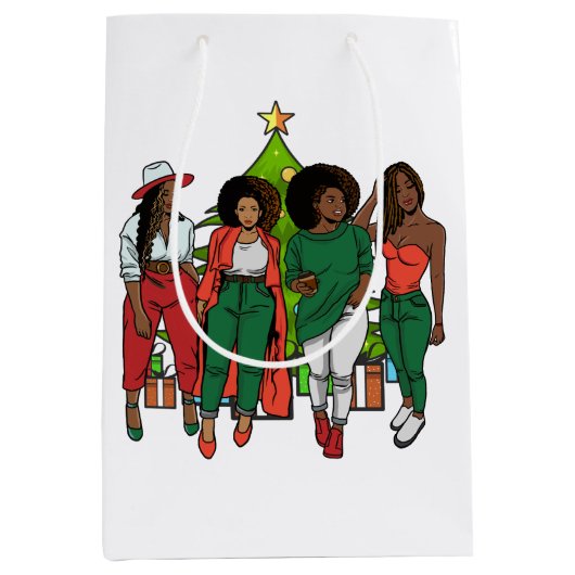 Weihnachten Schwarzes Mädchen Magic Melanin Frauen Mittlere Geschenktüte (Vorderseite)