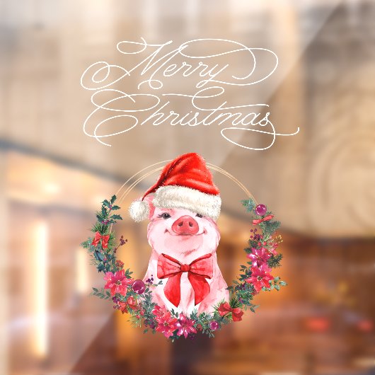 Weihnachten Schwein Niedlich Spaß Weiß Rot Frohe W Fensteraufkleber (Blatt 2)