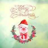 Weihnachten Schwein Niedlich Spaß Weiß Rot Frohe W Fensteraufkleber (Blatt 3)