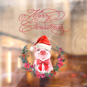 Weihnachten Schwein Niedlich Spaß Weiß Rot Frohe W Fensteraufkleber (Blatt 2)