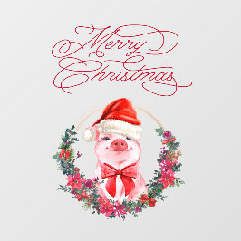 Weihnachten Schwein Niedlich Spaß Weiß Rot Frohe W Fensteraufkleber