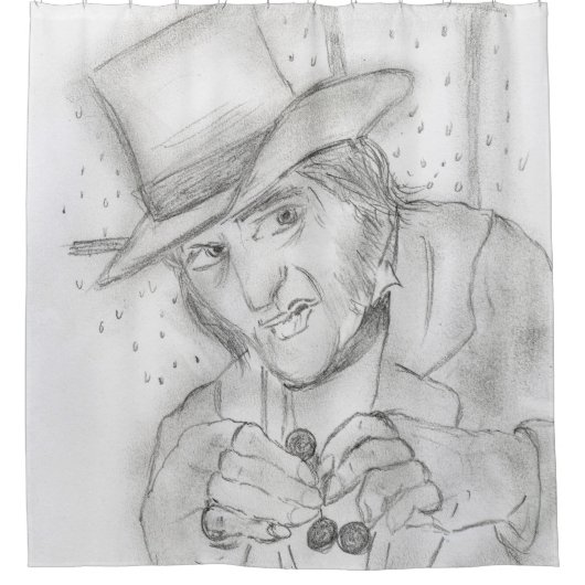 Weihnachten - Scrooge in Schwarzweiss Duschvorhang (Vorderseite)
