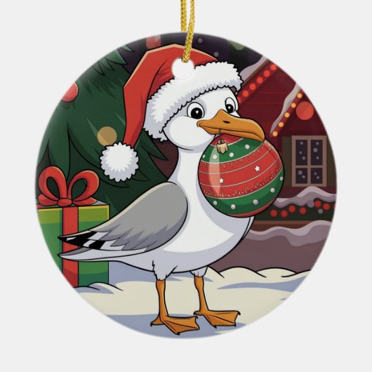 Weihnachten - Seagull Chip - WeihnachtsMöwe Keramik Ornament (Vorne)