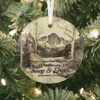 Weihnachten Sepia Rocky Mountain Colorado Verlobt Ornament Aus Glas
