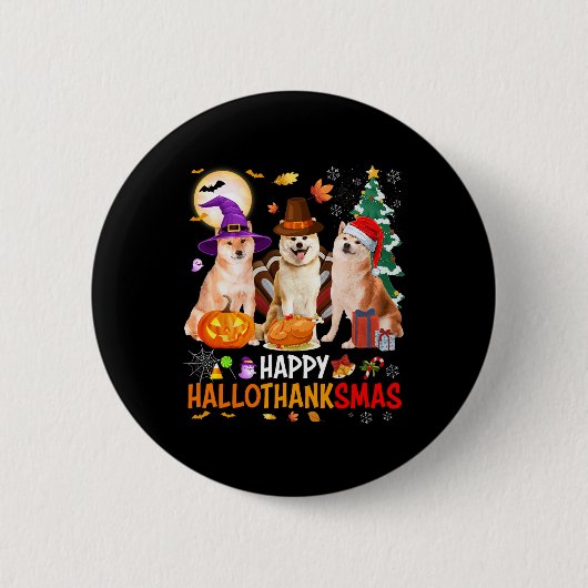 Weihnachten Shi Inu Santa Halloween Frohe Hallotha Button (Vorderseite)