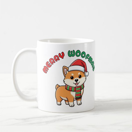 Weihnachten Shiba Inu Tasse: Fröhliche Woofmas Kaffeetasse (Links)