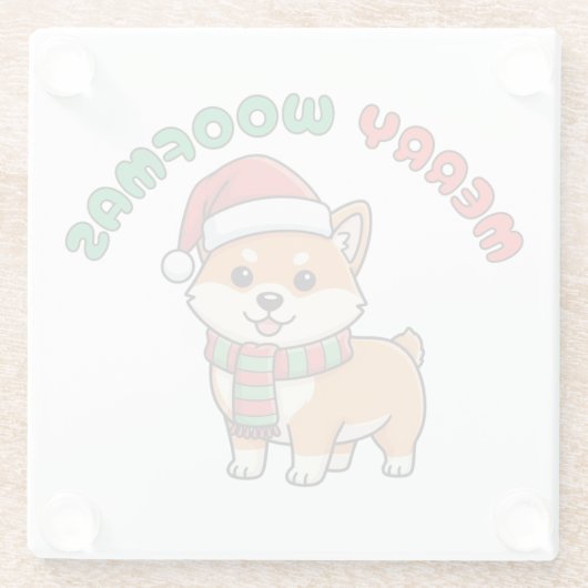 Weihnachten Shiba Inu Untersetzer: Fröhliche Woofm Glasuntersetzer (Rückseite)