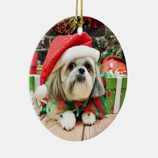Weihnachten - Shih Tzu - Ding Keramik Ornament (Rechts)