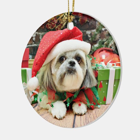 Weihnachten - Shih Tzu - Ding Keramik Ornament (Links)