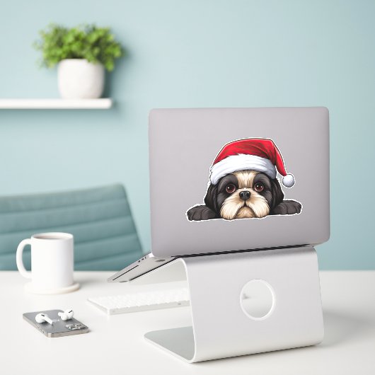 Weihnachten Shih Tzu Kiss Cut Aufkleber (Laptop auf Schreibtisch)