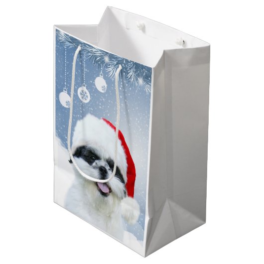 Weihnachten Shih Tzu Mittlere Geschenktüte (Vorderseite Schrägansicht)