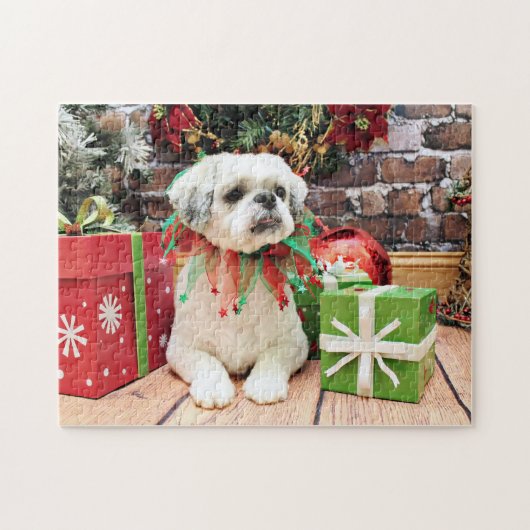 Weihnachten - Shih Tzu - Teddybär Puzzle (Horizontal)
