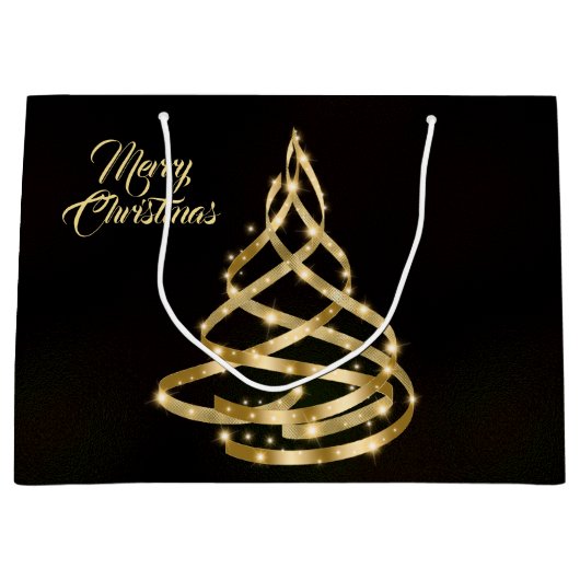 Weihnachten Shiny Golden Ribbon Tree Sparkle Schwa Große Geschenktüte (Vorderseite)