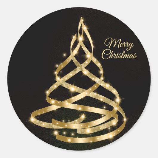 Weihnachten Shiny Golden Ribbon Tree Sparkle Schwa Runder Aufkleber (Vorderseite)