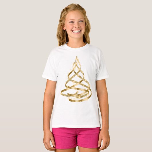 Weihnachten Shiny Golden Ribbon Tree Sparkle T-Shirt (Vorne ganz)