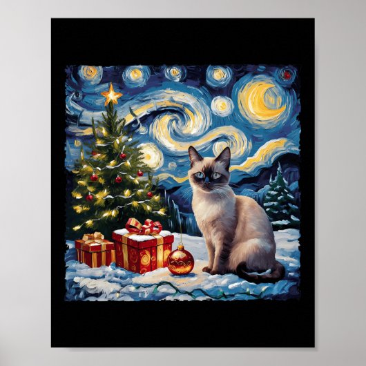 Weihnachten Siamese Cat Art Van Gogh The Starry Ni Poster (Vorne)