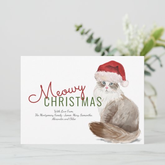 Weihnachten Sibirische Cat Weihnachtsmannmütze Was (Stehend Vorderseite)