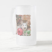 Weihnachten - sibirischer Huskies - Bailey und Mattglas Bierglas (Vorderseite Links)