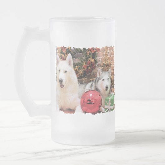 Weihnachten - sibirischer Huskies - Bailey und Mattglas Bierglas (Links)