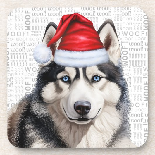 Weihnachten Sibirischer Husky Kunst Getränkeuntersetzer (Vorderseite)