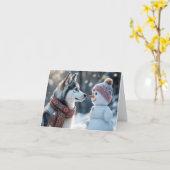 Weihnachten Sibirischer Husky mit Schneemann Karte (Gelbe Blume)