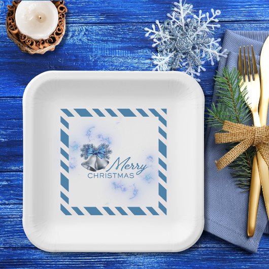 Weihnachten Silberglocken Blau Pappteller