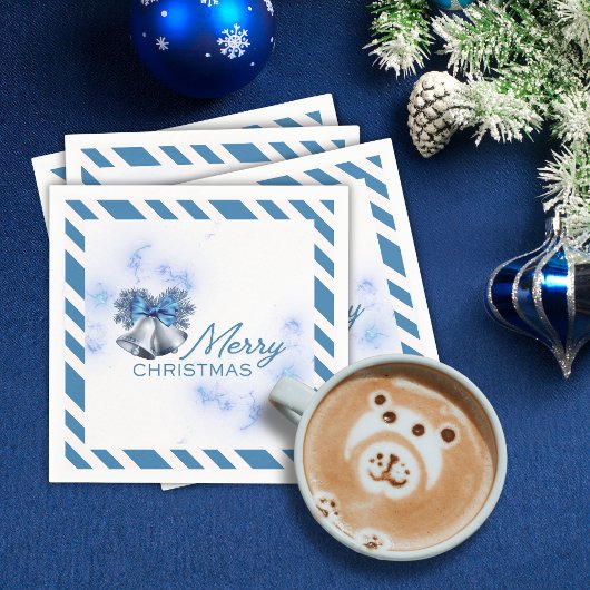 Weihnachten Silberglocken Blau  Serviette