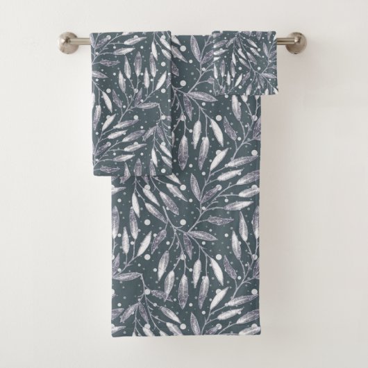 Weihnachten, Silberzweige, weiß, Schneeflocken, Wi Badhandtuch Set (Insitu)