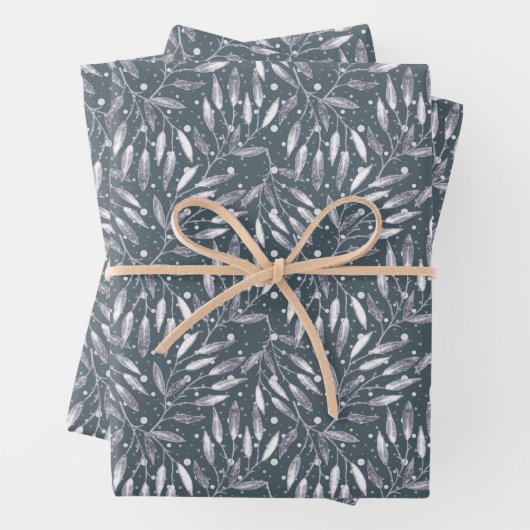 Weihnachten, Silberzweige, weiß, Schneeflocken, Wi Geschenkpapier Set (Beispiel)