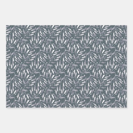 Weihnachten, Silberzweige, weiß, Schneeflocken, Wi Geschenkpapier Set (Vorderseite)