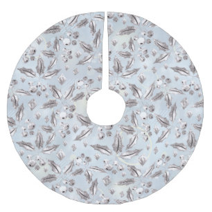 Weihnachten, Silberzweige, weiß, Schneeflocken, Wi Polyester Weihnachtsbaumdecke