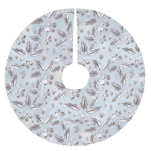 Weihnachten, Silberzweige, weiß, Schneeflocken, Wi Polyester Weihnachtsbaumdecke (Vorderseite)