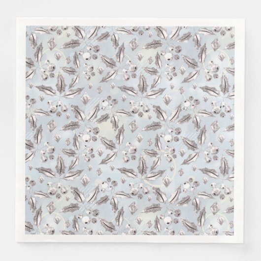 Weihnachten, Silberzweige, weiß, Schneeflocken, Wi Serviette (Vorderseite)